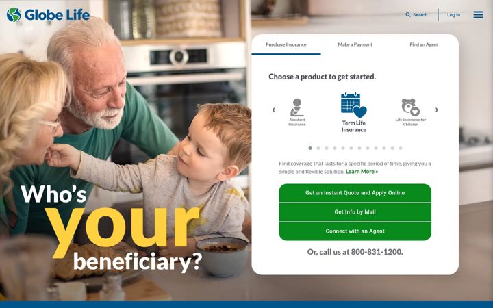 Screenshot of globelifeinsurance.com