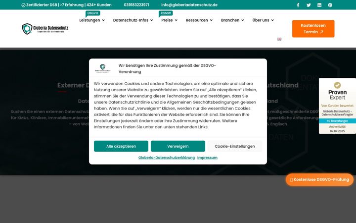 Screenshot of globeriadatenschutz.de
