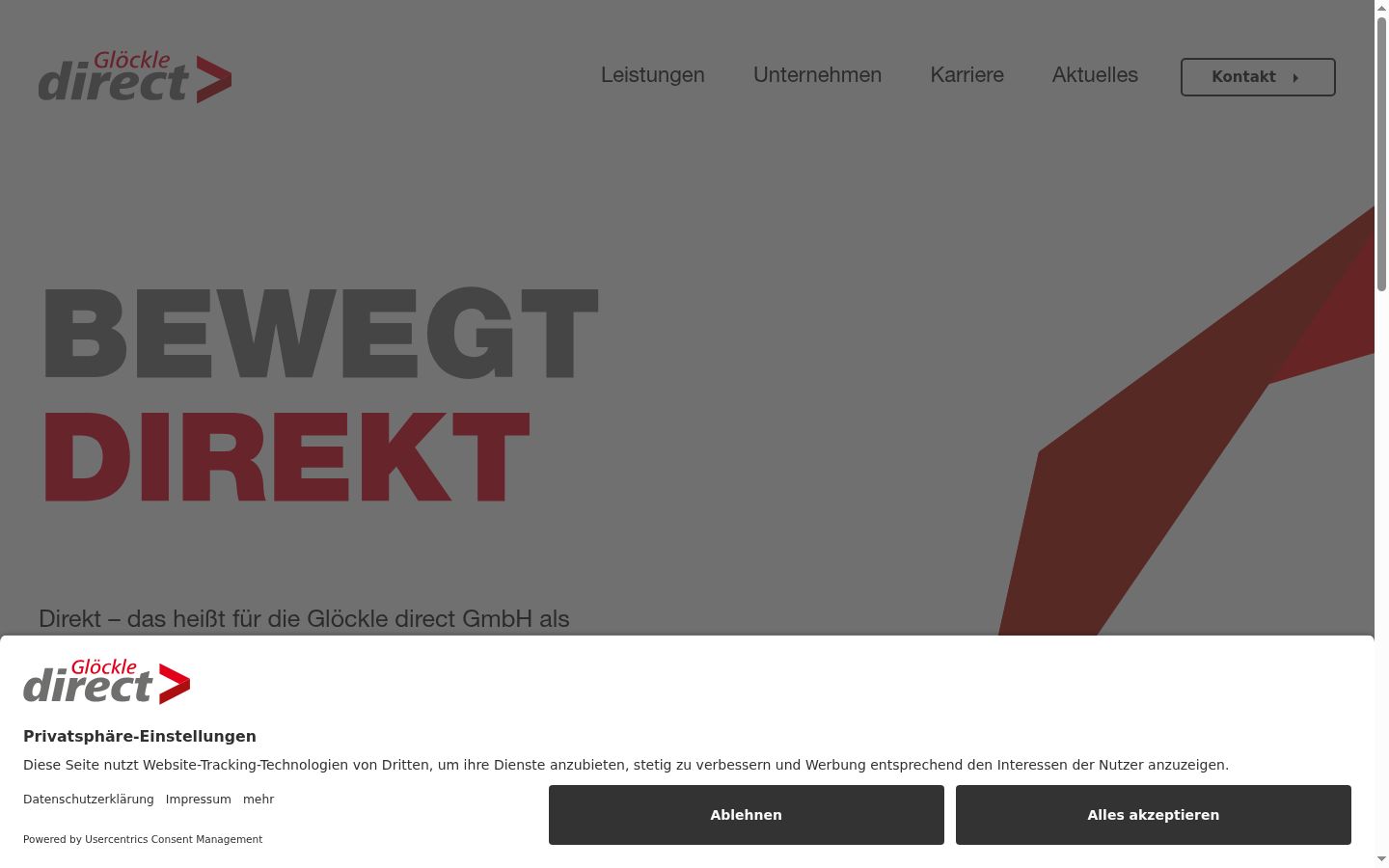 Screenshot des Einwilligungsbanners vor jeglicher Interaktion