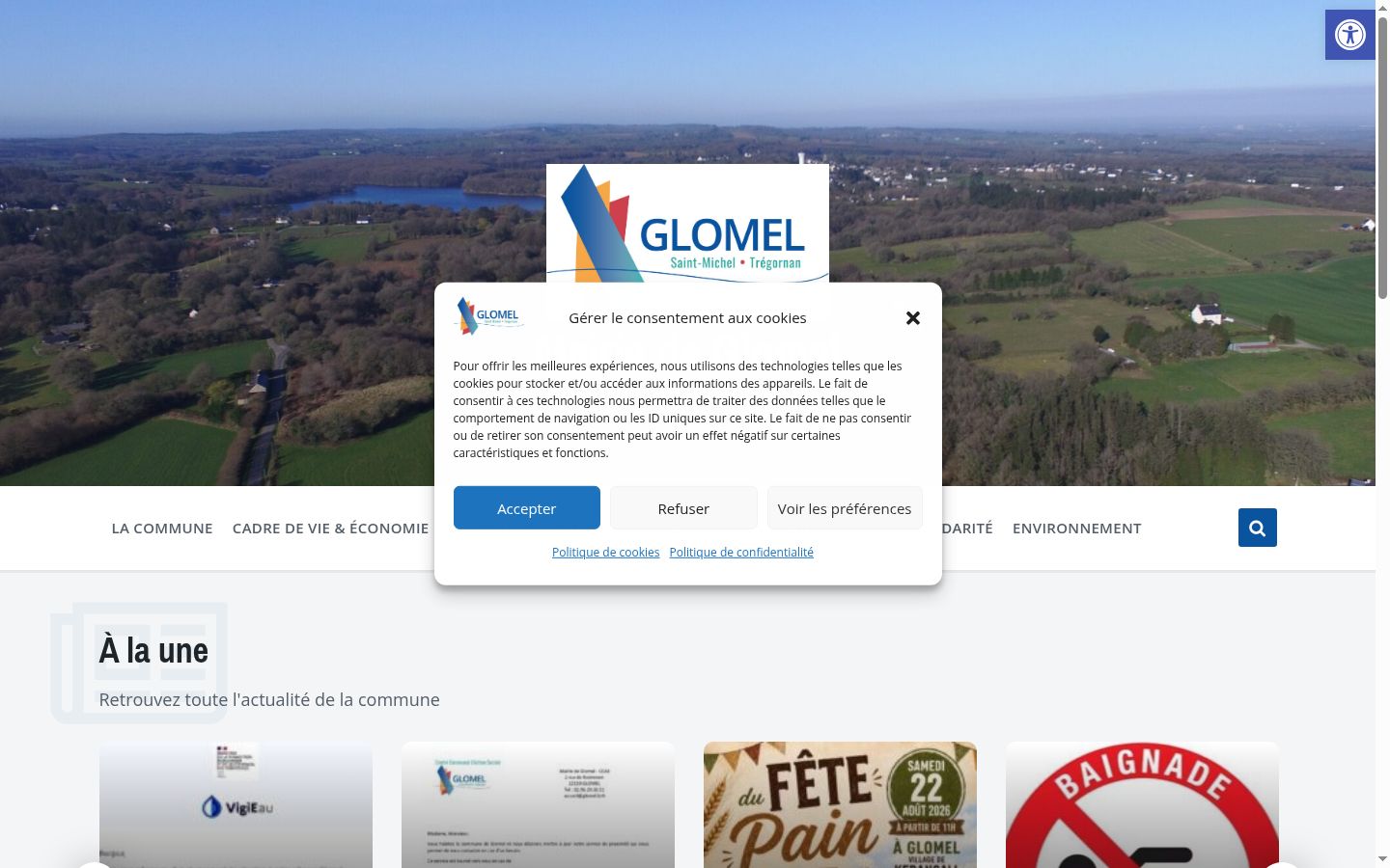 Capture d'écran de la bannière de consentement affichée avant toute interaction