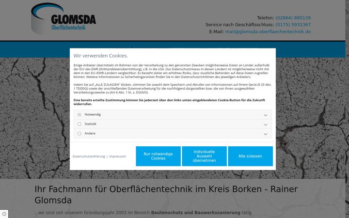 Screenshot of glomsda-oberflaechentechnik.de