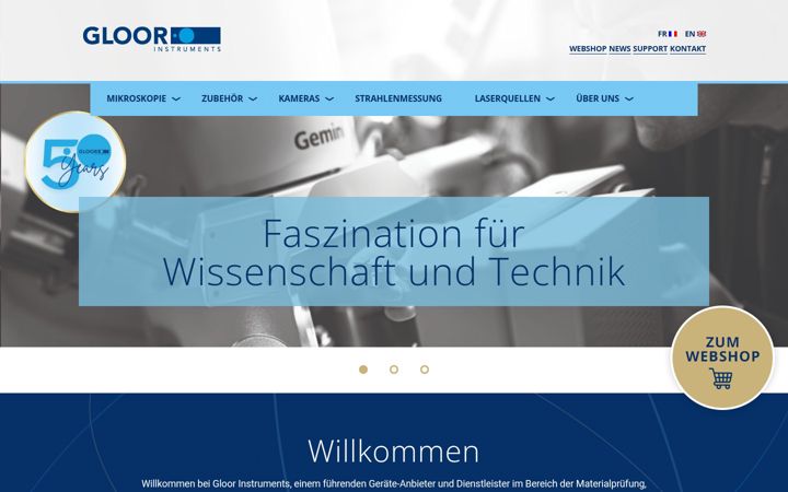 Screenshot of gloorinstruments.ch