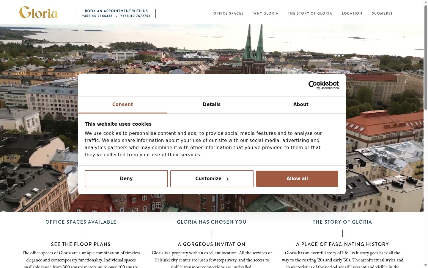 Sutikimo reklamjuostės, rodytos prieš bet kokią sąveiką, ekrano kopija