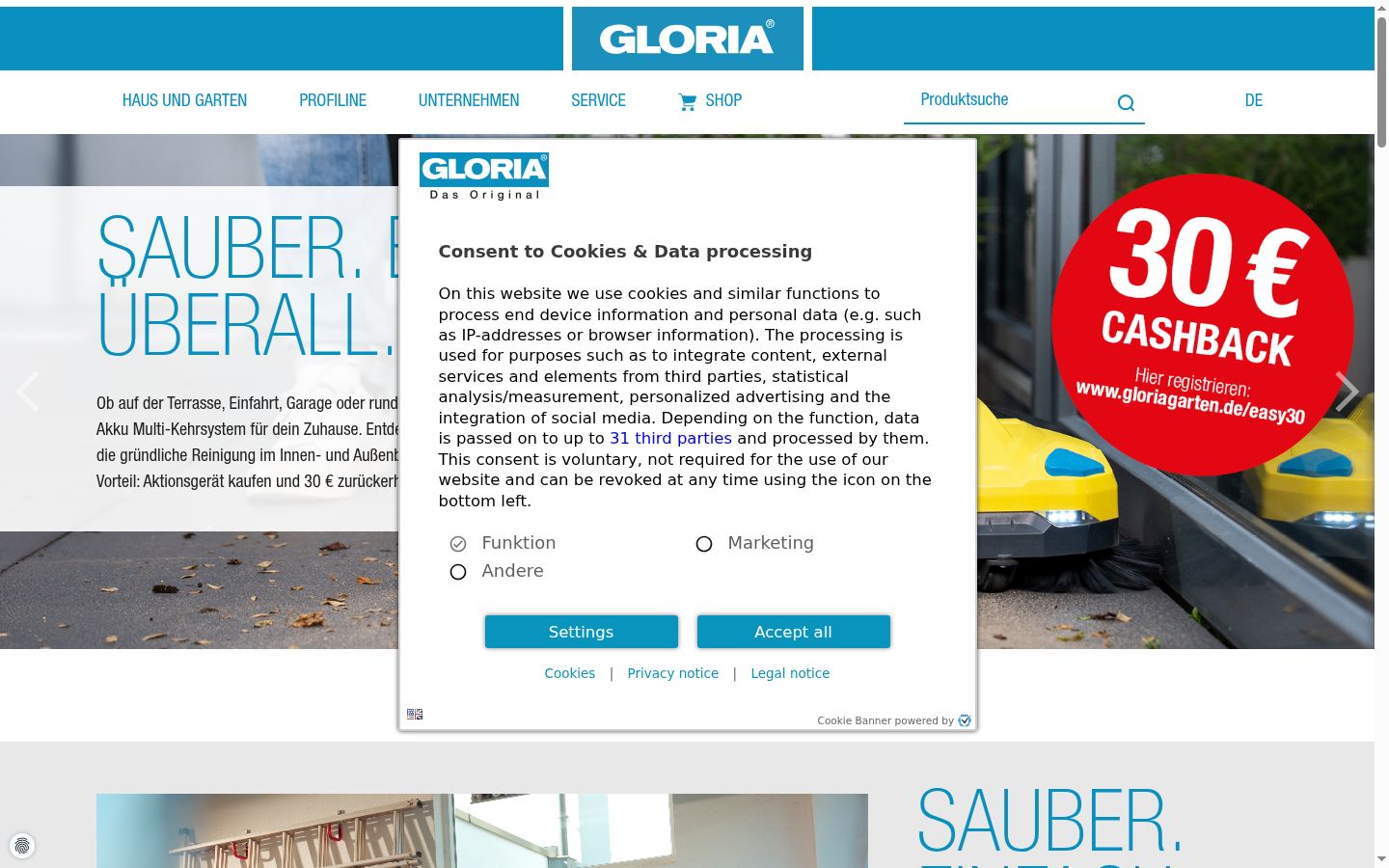 Screenshot del banner di consenso mostrato prima di qualsiasi interazione