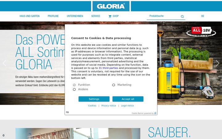 Screenshot of gloriagarten.de