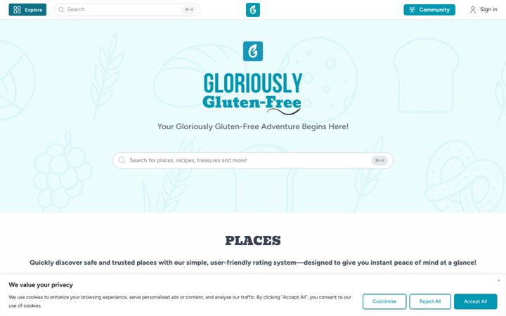 Screenshot of gloriouslyglutenfree.org