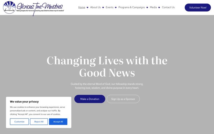 Screenshot of glorioustimeministries.org