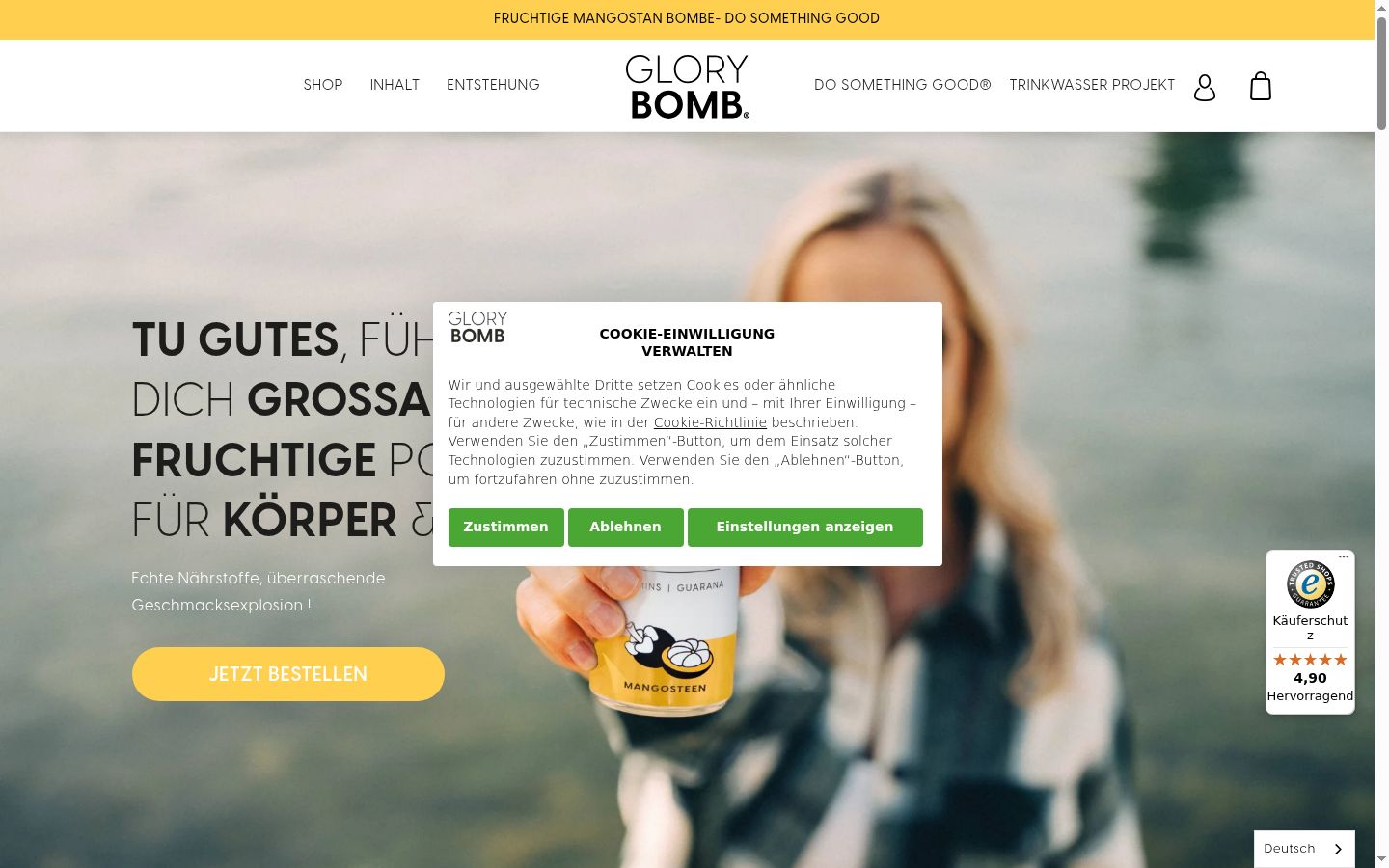 Screenshot del banner di consenso mostrato prima di qualsiasi interazione