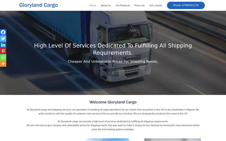 Screenshot of glorylandcargo.com