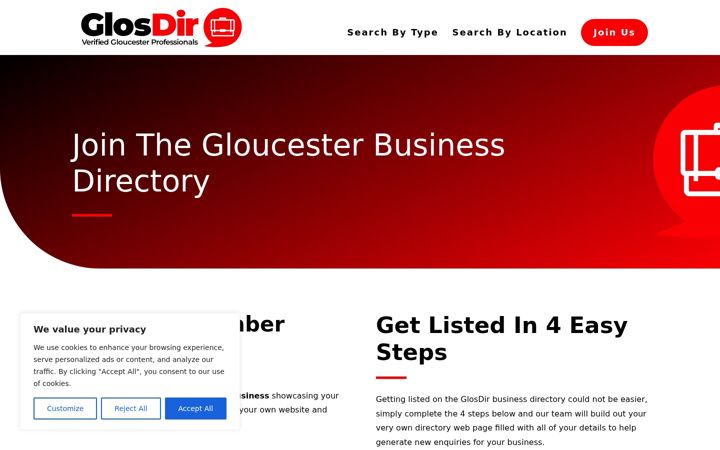 Screenshot of glosdir.co.uk