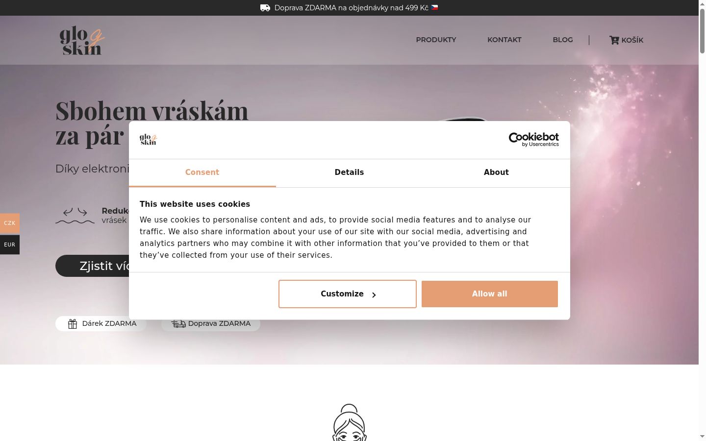 Snímka obrazovky banera súhlasu zobrazeného pred akoukoľvek interakciou