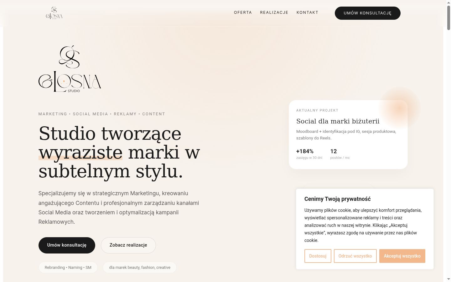 Screenshot del banner di consenso mostrato prima di qualsiasi interazione