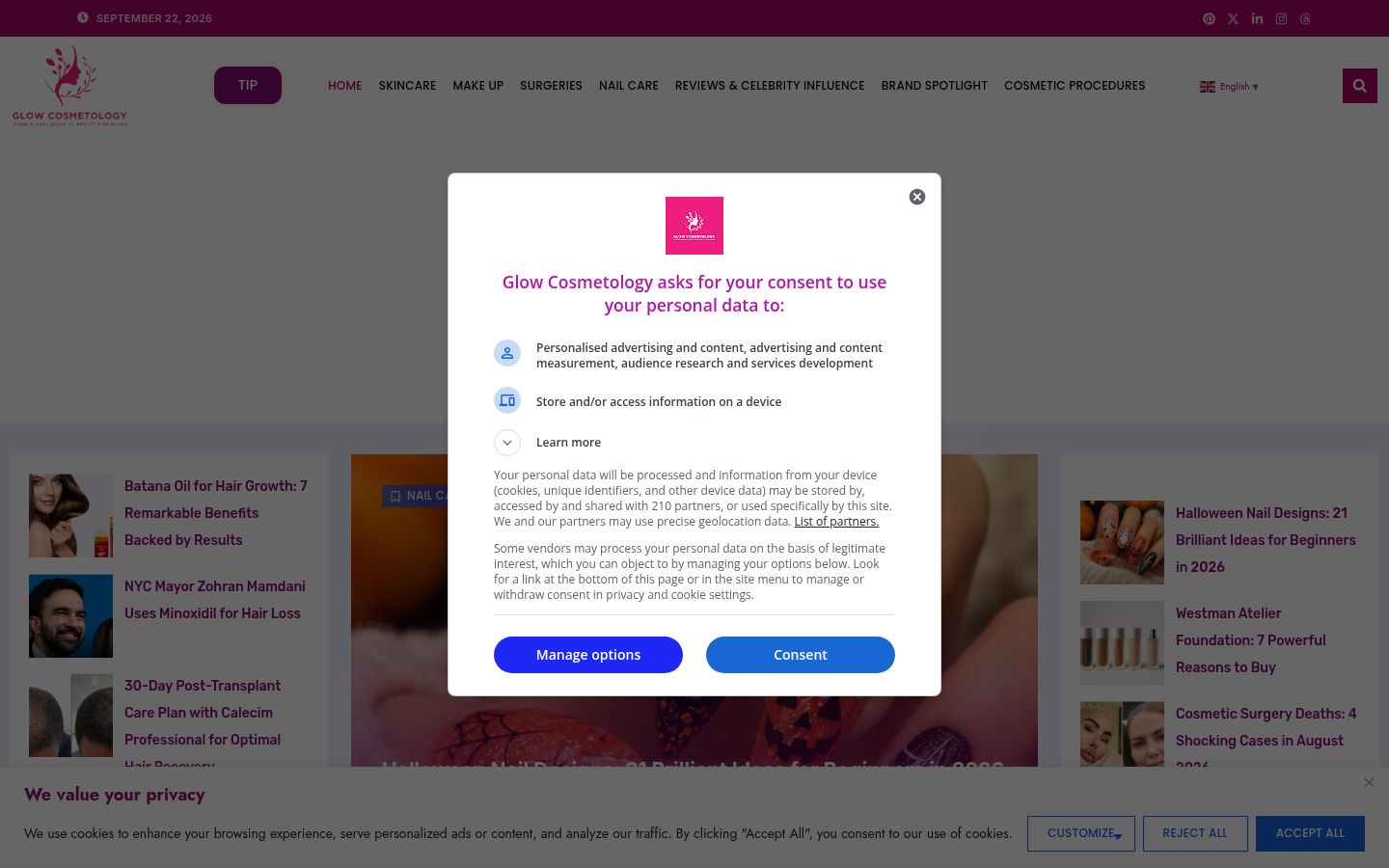 Screenshot of the consent banner shown before any interaction