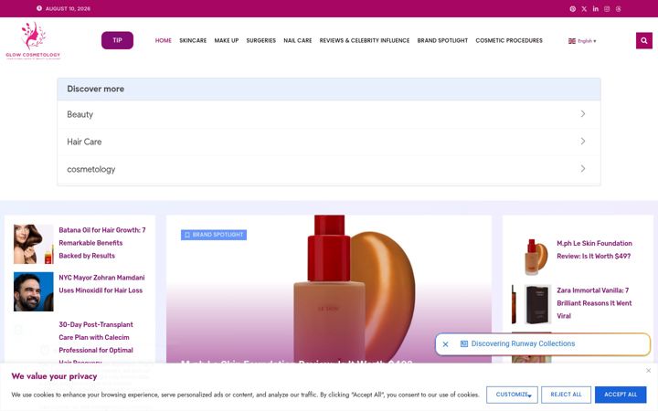 Screenshot of glowcosmetology.com