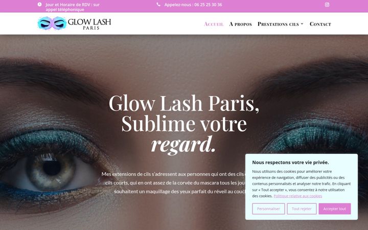 Screenshot of glowlashparis.com