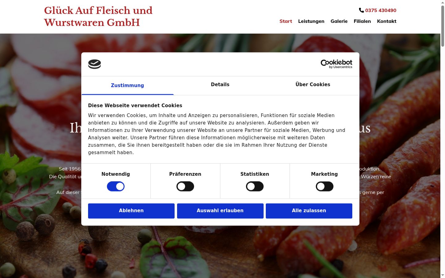 Screenshot del banner di consenso mostrato prima di qualsiasi interazione