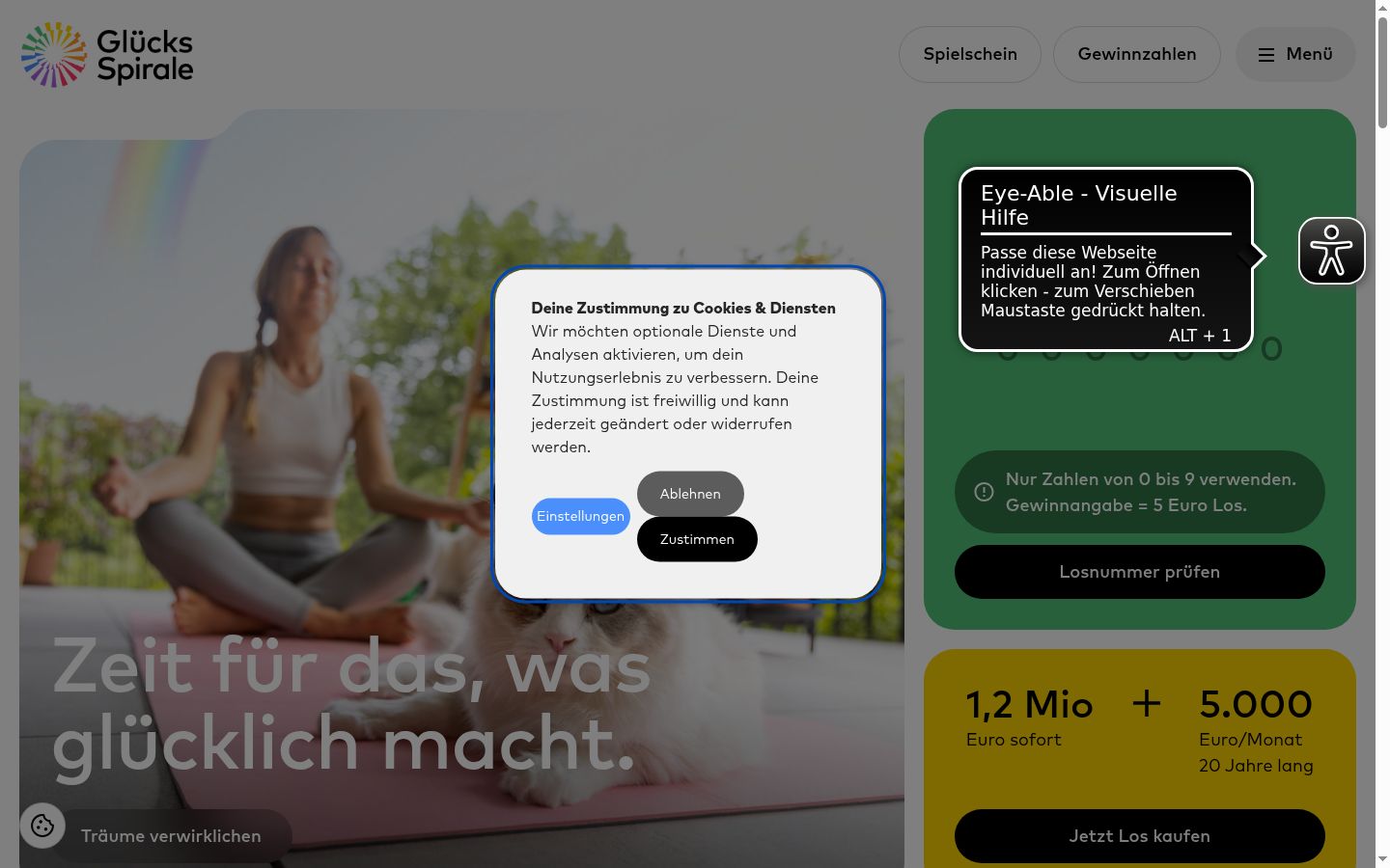 Screenshot des Einwilligungsbanners vor jeglicher Interaktion