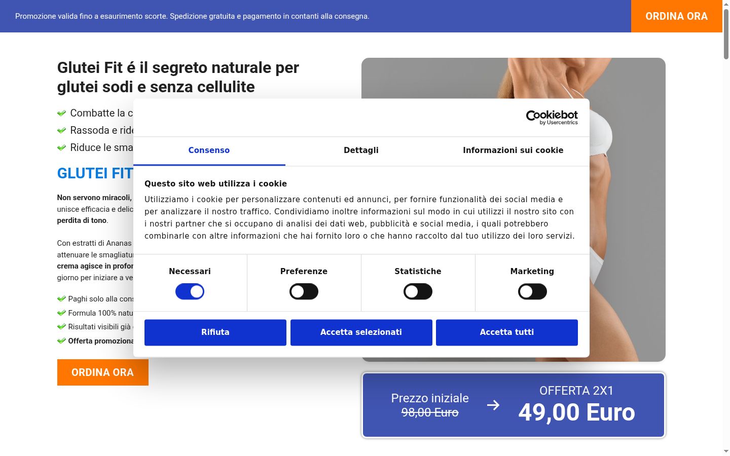 Screenshot del banner di consenso mostrato prima di qualsiasi interazione
