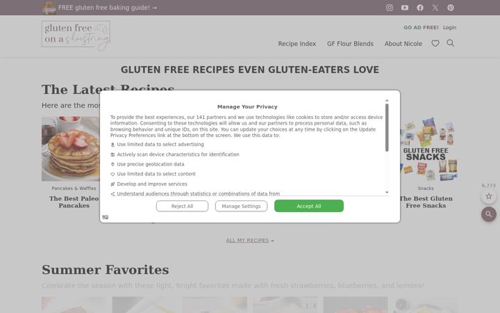 Screenshot of glutenfreeonashoestring.com