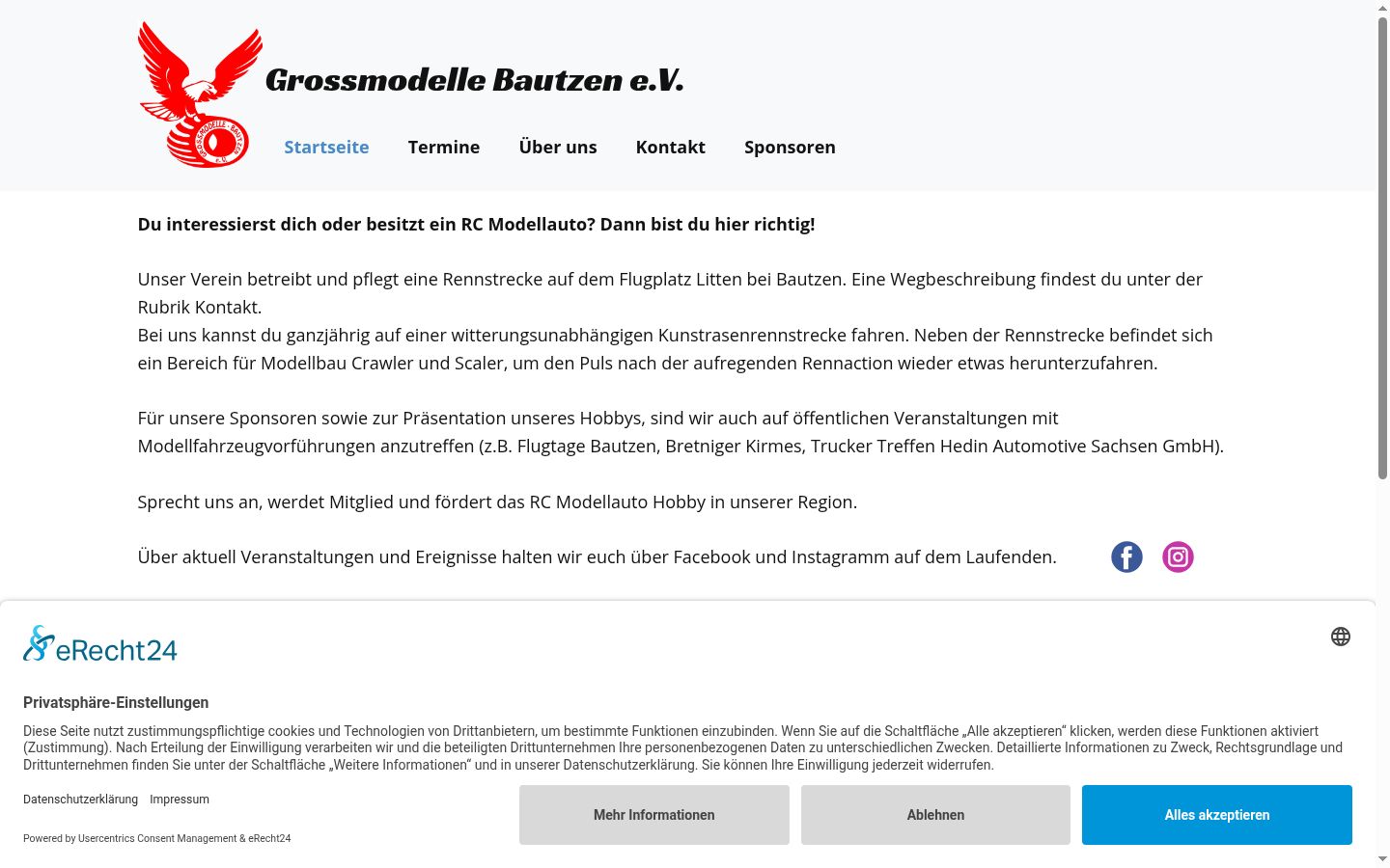 Screenshot des Einwilligungsbanners vor jeglicher Interaktion