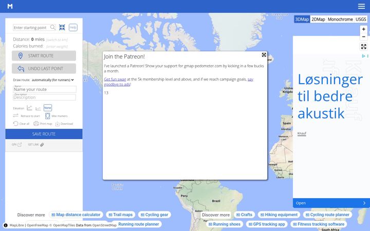 Kuvakaappaus sivustosta gmap-pedometer.com