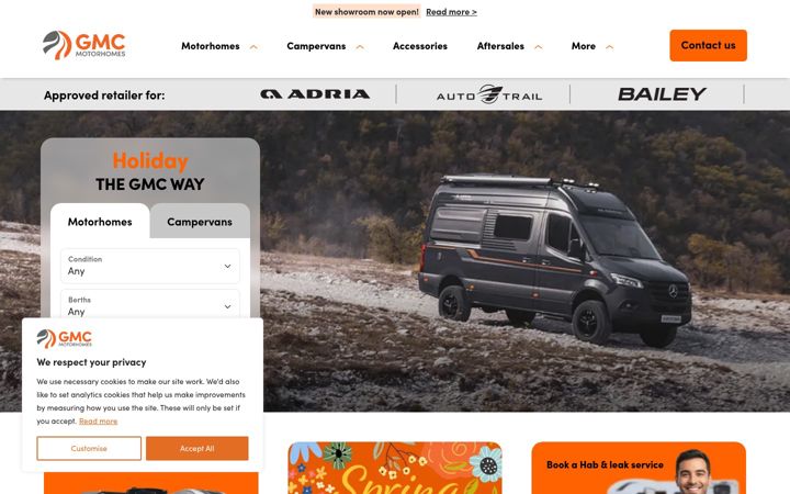 Screenshot of gmcmotorhomes.co.uk