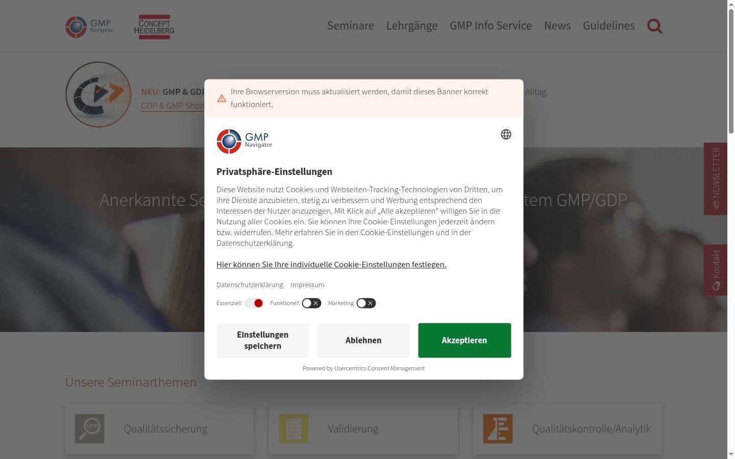 Zrzut ekranu banera zgody wyświetlanego przed jakąkolwiek interakcją