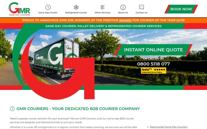 Screenshot of gmrsamedaycouriers.co.uk