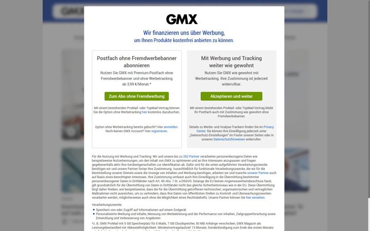 Ekrano kopija gmx.net