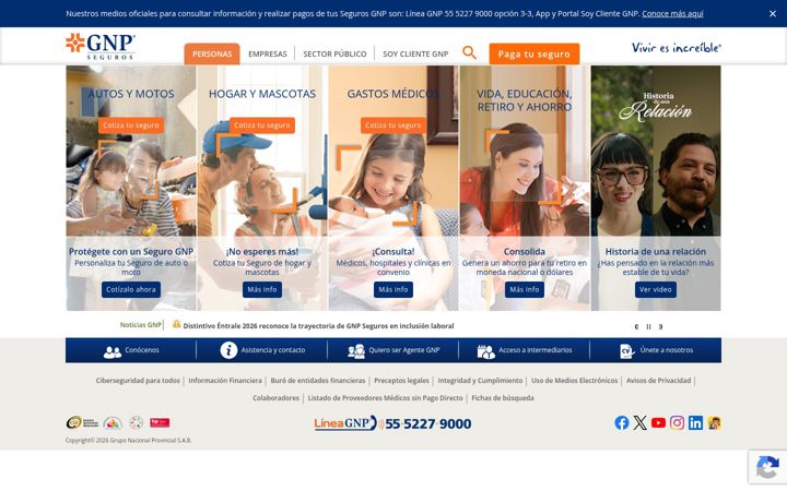 Screenshot of gnp.com.mx