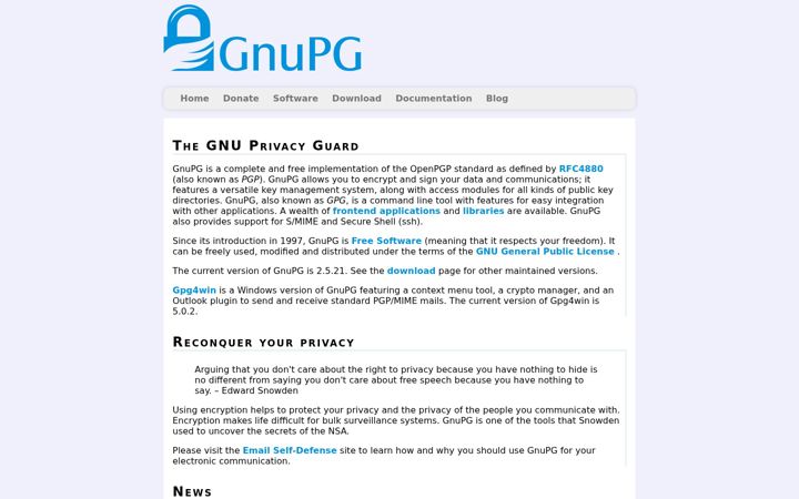 Ekrano kopija gnupg.org