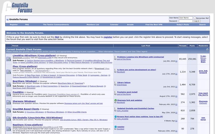 Screenshot of gnutellaforums.com