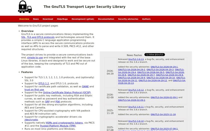 Screenshot of gnutls.org