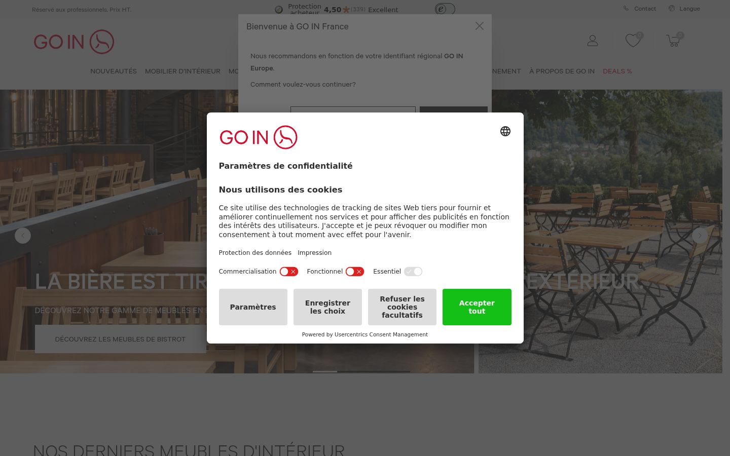 Screenshot del banner di consenso mostrato prima di qualsiasi interazione