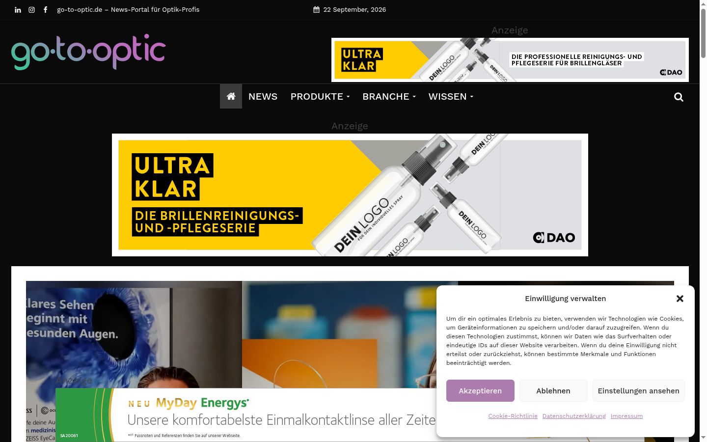 Sutikimo reklamjuostės, rodytos prieš bet kokią sąveiką, ekrano kopija