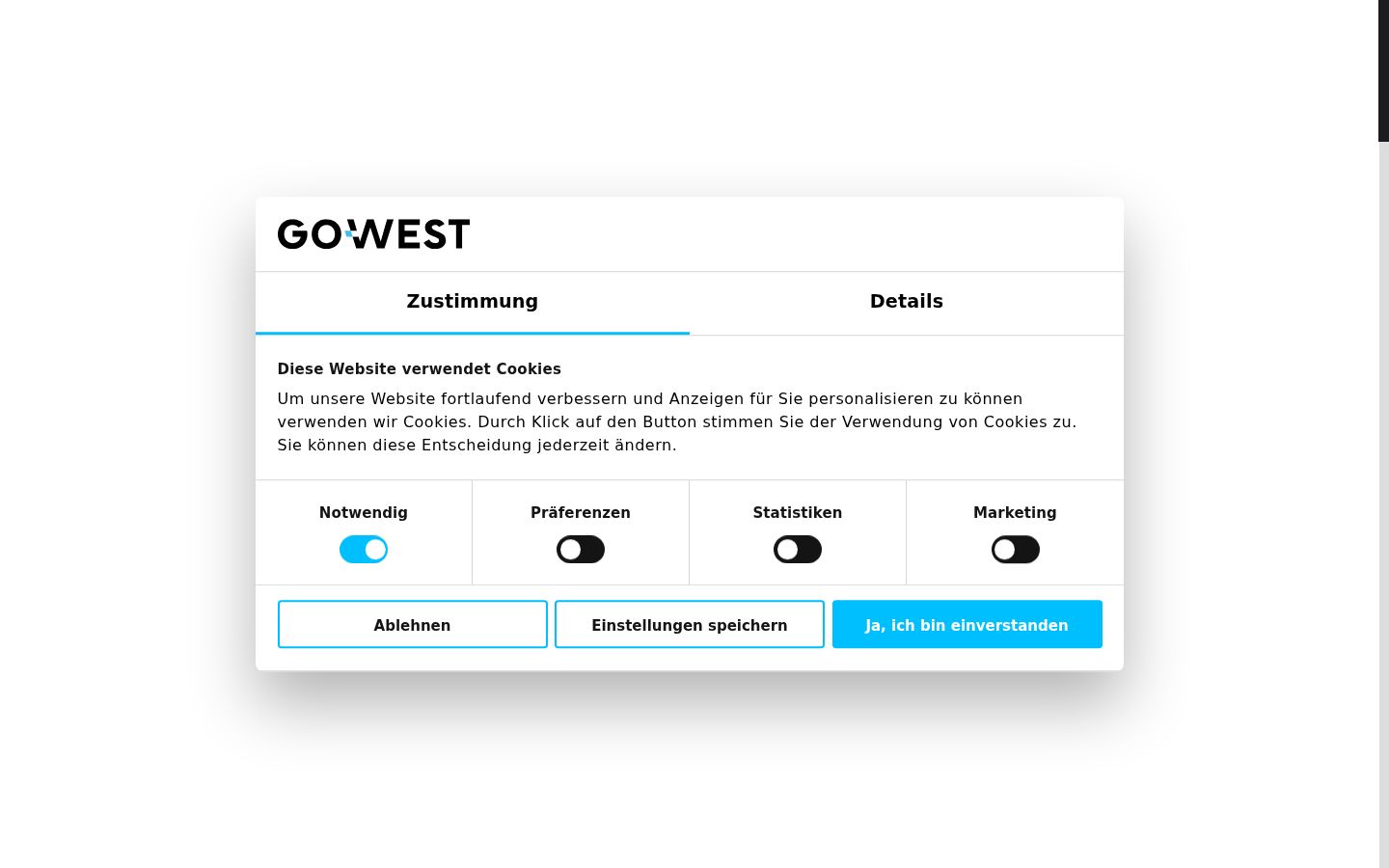 Screenshot des Einwilligungsbanners vor jeglicher Interaktion
