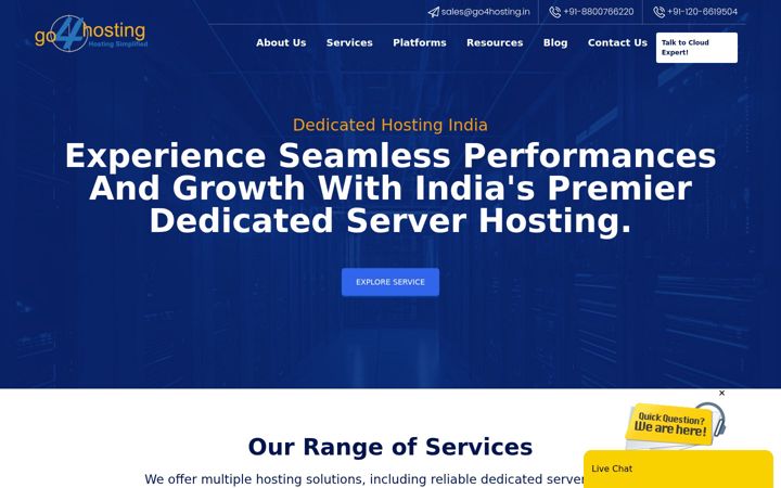 Screenshot stránky go4hosting.in