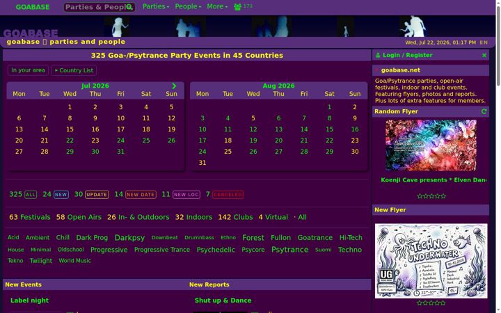 Screenshot of goabase.net