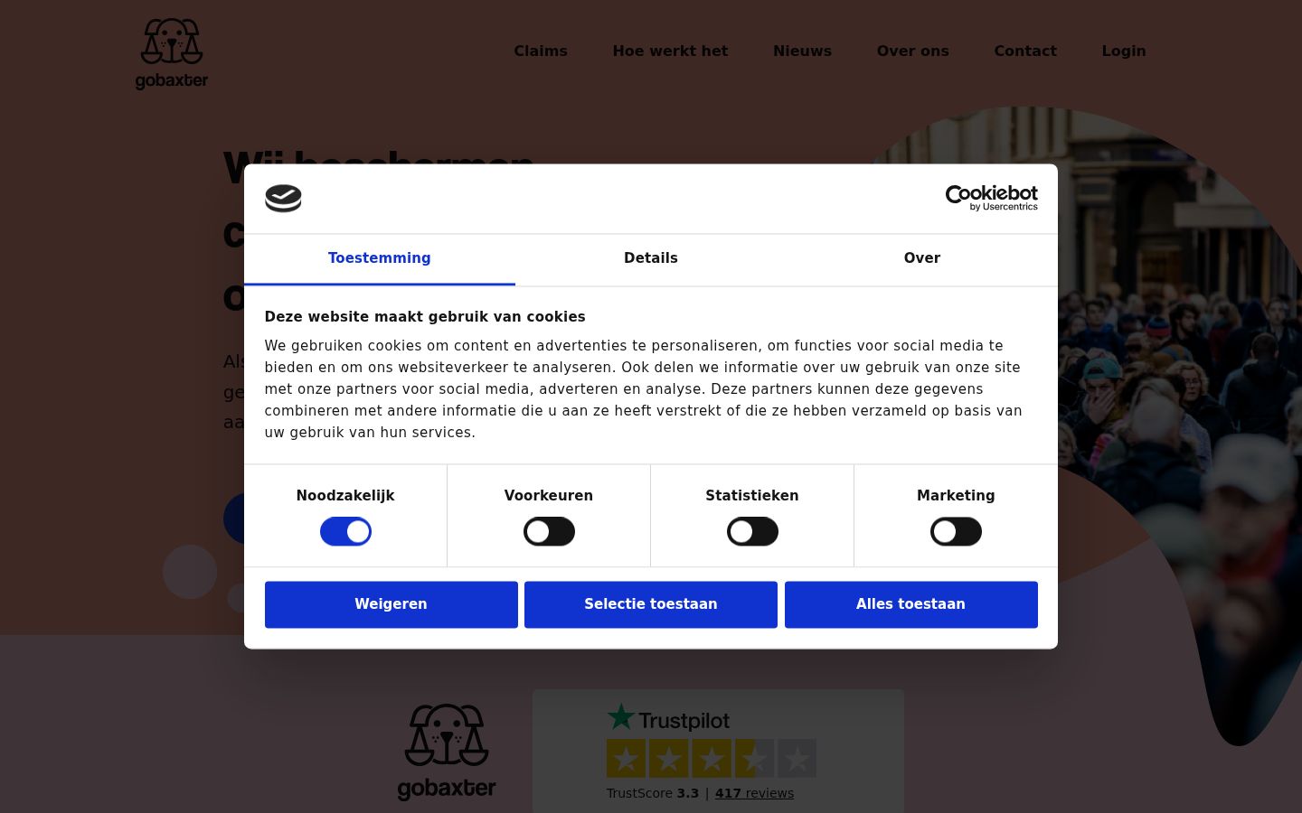 Screenshot del banner di consenso mostrato prima di qualsiasi interazione
