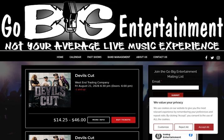 Screenshot of gobigentertainment.net