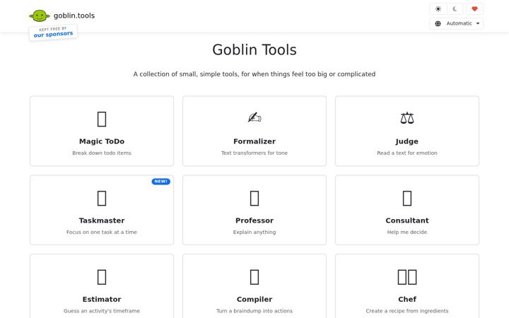 Screenshot of goblin.tools