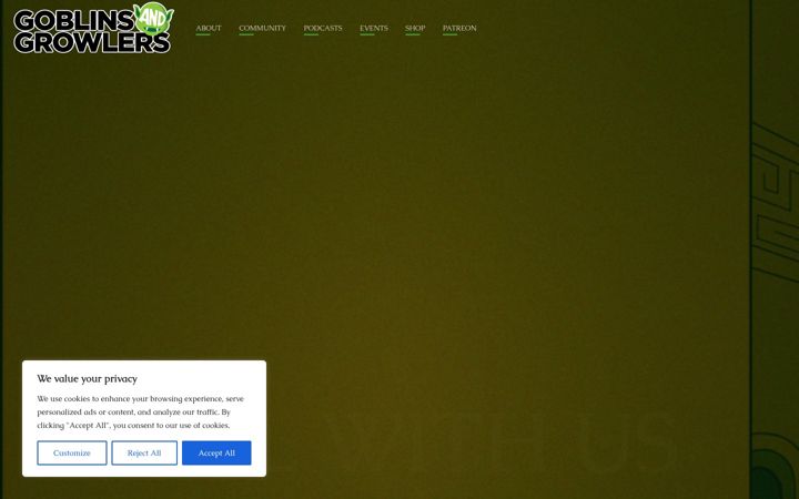 Screenshot of goblinsandgrowlers.com