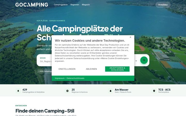 Screenshot of gocamping.ch