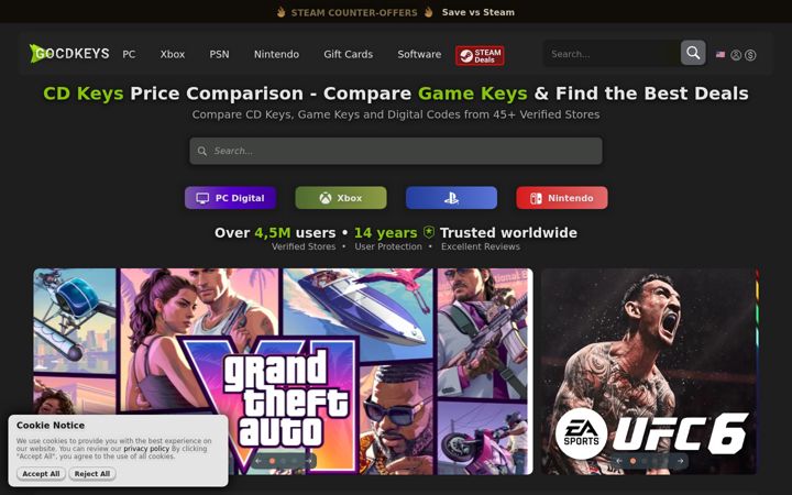 Screenshot of gocdkeys.com