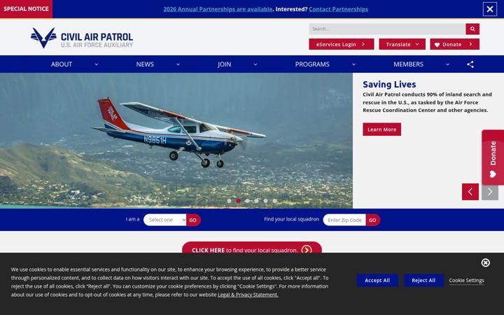 Screenshot of gocivilairpatrol.com