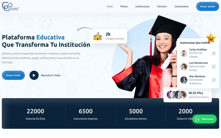 Posnetek zaslona goclases.com
