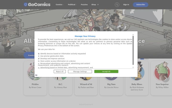 Screenshot of gocomics.com