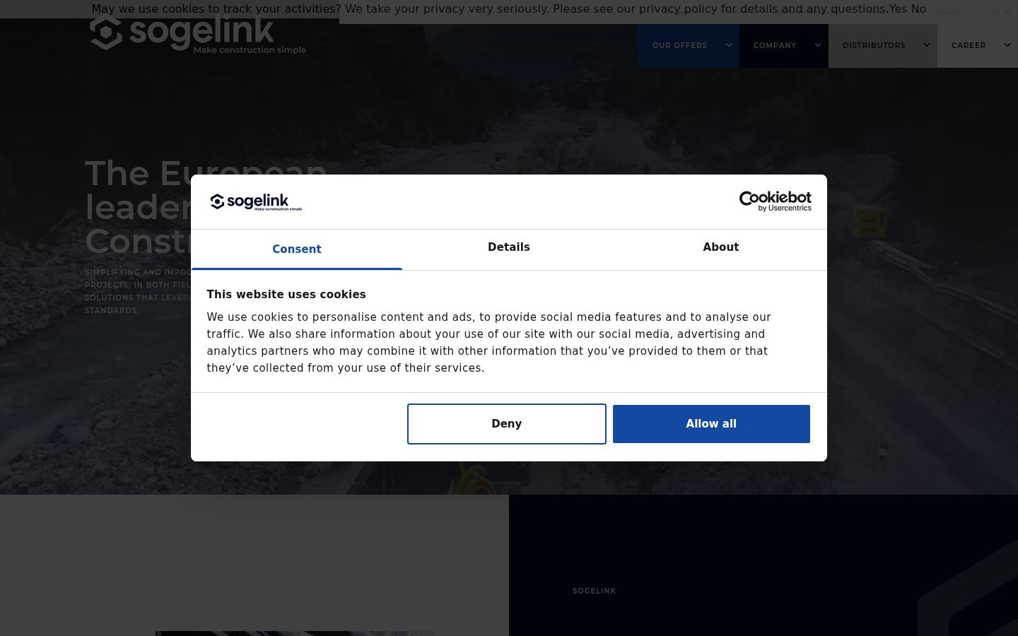 Snímka obrazovky banera súhlasu zobrazeného pred akoukoľvek interakciou