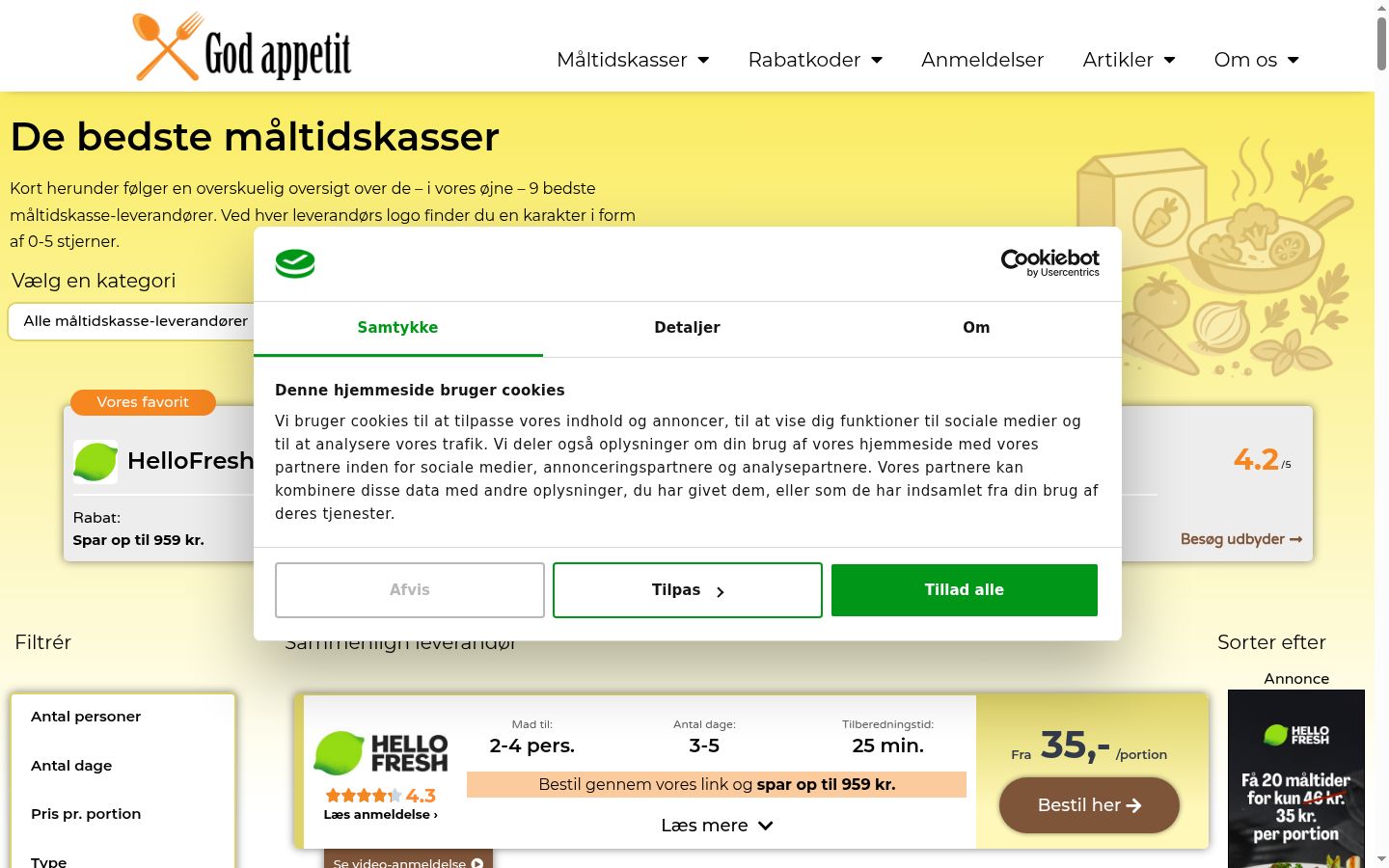 Skjermbilde av samtykkebanneret slik det vises før noen interaksjon