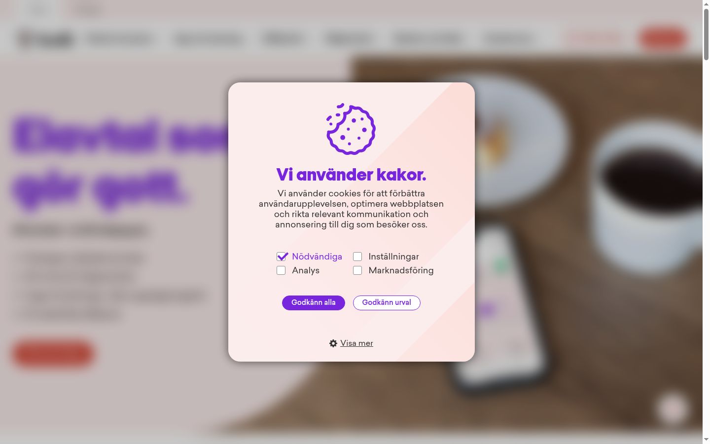 Képernyőkép a bármilyen interakció előtt megjelenő hozzájárulási bannerről